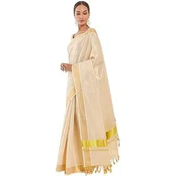 dhevstylish Kerala Kasavu Tissue Plain Tassels Saree with Running Blouse-picture-42