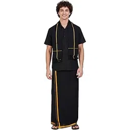 dhirra Ayyappan Dhoti Set for Men | Pure Cotton Dhoti with Matching Towel | Traditional South Indian Pooja & Temple Wear | Black Dhoti Set-picture-23