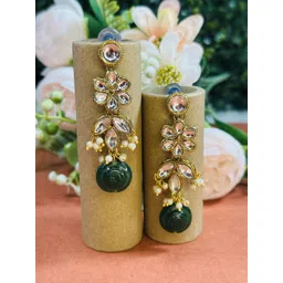 Dhivara Copper-Plated Artificial Stones Studded & Beaded Contemporary Drop Earrings-picture-14