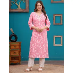 Dholiwal Fashion Floral Printed V-Neck Straight Kurta-picture-11