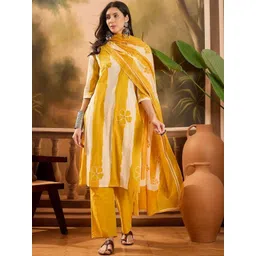 Dholiwal Fashion Women Printed Regular Pure Cotton Kurta with Trousers & With Dupatta-picture-33