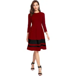 DHUNKI Colourblocked Crepe Fit & Flare Dress-picture-13