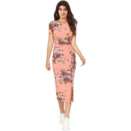 DHUNKI Floral Print Bodycon Midi Dress-picture-36
