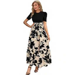 DHUNKI Floral Print Puff Sleeve Crepe Midi Dress-picture-16