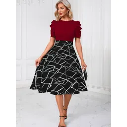 DHUNKI Print Puff Sleeve PU Coated A-Line Dress-picture-22