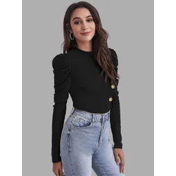 DHUNKI Puff Sleeve Crepe Crop Top-picture-11