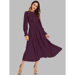 DHUNKI Puff Sleeve Georgette Formal Fit & Flare Midi Dress-picture-26