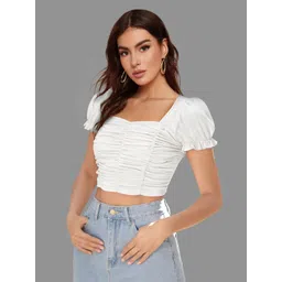 DHUNKI Women Striped Puff Sleeve Crop Fitted Top-picture-20