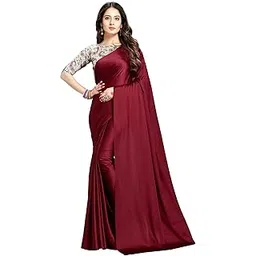 dhyanom women's Soft Maroon Satin Silk Plain Saree with Art Silk Digital Printed Unstiched Designer Blouse-picture-12