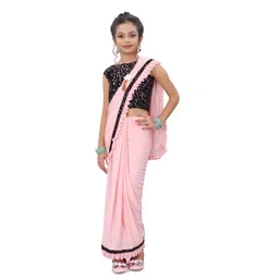 Dhyey Fashion Girls Embellished Sequinned Detailed Lycra Saree-picture-24