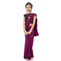 Dhyey Fashion Girls Embellished Sequinned Detailed Lycra Saree-picture-31