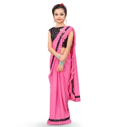 Dhyey Fashion Girls Embellished Sequinned Detailed Lycra Saree-picture-10