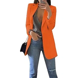 diacacy Women’s Open Front Long Sleeve Blazers Jacket Solid Color Plus Size Comfy Blazers, Orange, XX-Large-picture-20