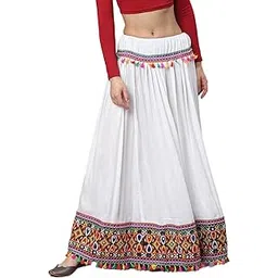 diamo Embroidered Border Ethnic Gujarati Style Rayon Long Skirt/Chaniya for Navratri Garba Skirt-picture-11