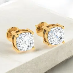 diamtrendz jewels Cushion Solitaire Gemstone April Birthstone Yellow Gold Plated Sterling Silver Cubic Zirconia Silver Stud Earring-picture-23