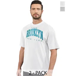 DIAZ Men Pack of 2 Typography Printed Round Neck Cotton Oversized T-shirts-picture-26