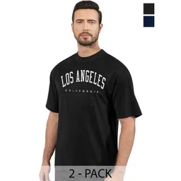 DIAZ Men Pack of 2 Typography Printed Round Neck Cotton Oversized T-shirts-picture-13