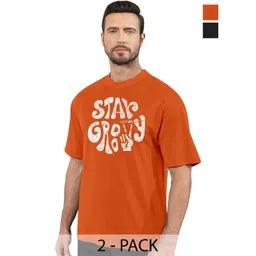 DIAZ Men Pack of 2 Typography Printed Round Neck Cotton Oversized T-shirts-picture-34