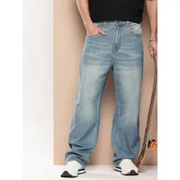 Difference of Opinion Blue Cotton Relaxed Fit Solid Jeans-picture-48