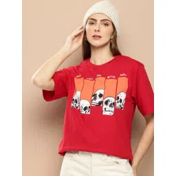Difference of Opinion Red Cotton Graphic Print Oversized T-Shirt-picture-35