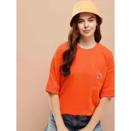 Difference of Opinion Women Drop-Shoulder Sleeves Pure Cotton Applique T-shirt-picture-32