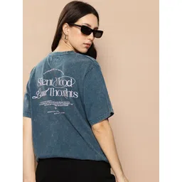 Difference of Opinion Women Typography Printed Acid Washed Oversized Pure Cotton T-shirt-picture-11