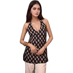 digiline Women’s Halter Neck Sleeveless Printed Tunic Top – Stylish reyon Casual Kurti for Party, Travel-picture-55