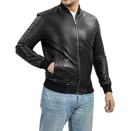 digimax leather Leather Jacket For Men Rib Bomber Black-picture-49