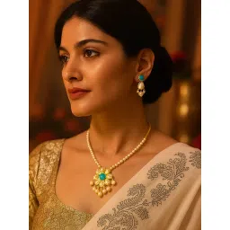 Digital Dress Room Flower Sea Blue Stone Pearl Necklace Set-picture-33