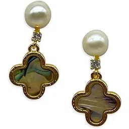 digital dress room Fresh Water Pearl Earrings Four Leaf Clover Designs Gold Plated Stud With Dangler Drops for Women/Girls Stylish Fashion Jewellery-picture-39