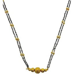 digital dress room Long Mangalsutra Designs Gold Plated Tanmaniya Pendant Necklace Ball Shape Pendant 2 Layers Gold Black Beads Chain Gold Mangalsutra Latest Designs For Women (30 Inches)-picture-32