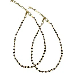 digital dress room Set of 2 Gold Plated Payal for Women Mangalsutra Black Beads Modern Simple Anklet Designs-picture-33