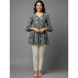 DIGITAL SHOPEE Botanical Printed V-Neck Pure Cotton Kurti-picture-28