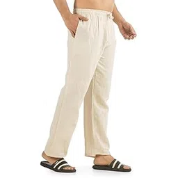 DIGITAL SHOPEE Men's Cotton Pajama Pants, Loose Fit Harem Style Lounge Wear, Cream White, Elastic Waist, Size 28-34, for Sleep Beach Yoga-picture-55