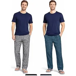 digital shopee Men's Premium Cotton Checkered Pajama Pants, Pack of 2, Multicolor Plaid Lounge Pants with Elastic Waistband-picture-45
