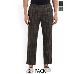 DIGITAL SHOPEE Pack Of 2 Checked Cotton Mid-Rise Lounge Pants-image-26