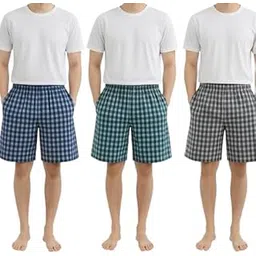 digital shopee Premium Men's Cotton Boxer Shorts, Chacked Pattern, Pack of 3, Lightweight Breathable, Soft Elastic Waistband, Side Invisible Pockets-picture-22