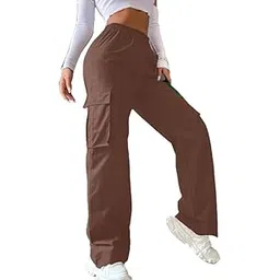 digital shopee Women's & Girls' Solid High Waist with Pockets Cargo Pants-picture-29