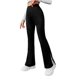 digital shopee Women's & Girls' Solid Side Split Hem Flare Leg Bell Bottom Pants Trouser-picture-30