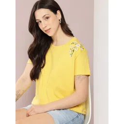 DILLINGER Floral Embroidered Drop-Shoulder Sleeves Pure Cotton Relaxed Fit T-shirt-picture-17