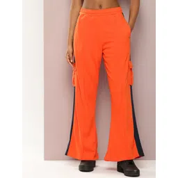 DILLINGER Women Colourblocked Relaxed Extra Baggy Cotton Cargo Style Korean Trousers-picture-34