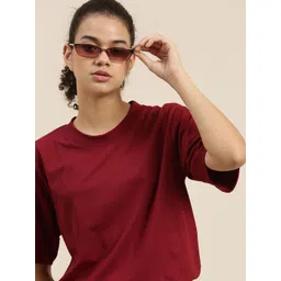 DILLINGER Women Maroon Loose Pure Cotton T-shirt-picture-36