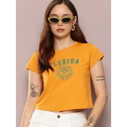 DILLINGER Women Printed Applique Pure Cotton Crop T-shirt-picture-38