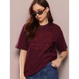 DILLINGER Women Typography Embroidered Oversized Drop-Shoulder Sleeves T-shirt-picture-25