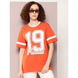 DILLINGER Women Typography Printed Pure Cotton Oversized T-shirt-picture-30