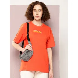 DILLINGER Women Typography Printed Pure Cotton Oversized T-shirt-picture-29