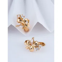 DIMIKI Korean Rose Gold-Plated AD Studded Anti Tarnish Bow Shaped Hoop Earrings-picture-29