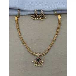 DIMMY Gold-Plated American Diamond Stone Studded & Beaded Jewellery Set-picture-11