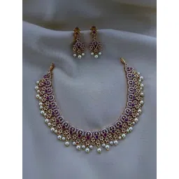 DIMMY Gold-Plated American Diamond Studded & Beaded Antique Jewellery Set image 4