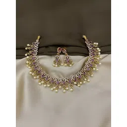 DIMMY Gold-Plated American Diamond Studded & Beaded Antique Jewellery Set image 2